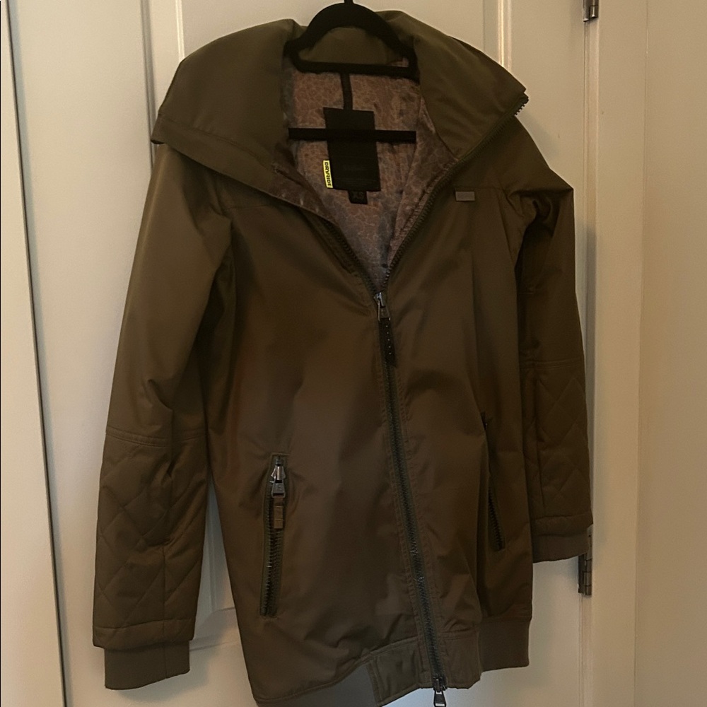 Burton Olive Dry-ride Jacket with Patterned Lining